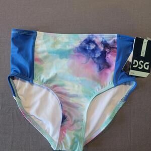 DSG Girls' High Waist Swim Bottoms, Inky Overdye Cool, M (8-10) New With Tags